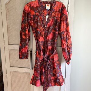 Farm Rio Belted Dress Medium Petite Anthropologie NWT